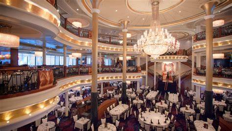 Elegant cruise ship dining room with chandelier