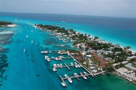 Luxurious resort with a marina and yachts in the Bahamas.