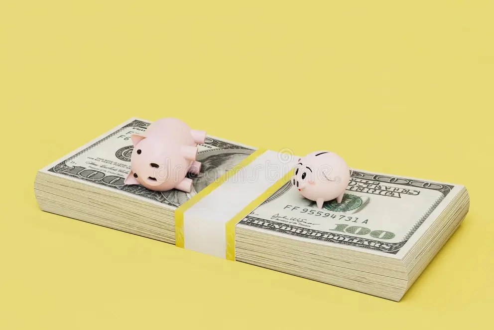 concept family budget piggy bank form man woman wad dollars d render concept 259046565