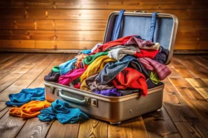 overstuffed suitcase reflects rush lastminute trip messy packing adventure captured single frame chaos reigns supreme 361847461