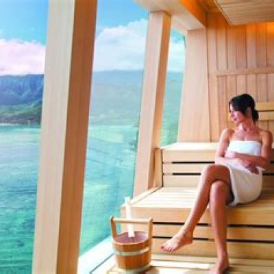 Luxury Spa Experience on a Cruise Ship with Ocean Views Woman relaxing in a luxury cruise ship spa with panoramic ocean views